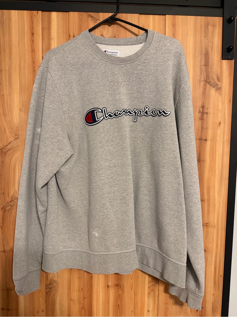 Champion Gray Crewneck Sweatshirt with Script Logo